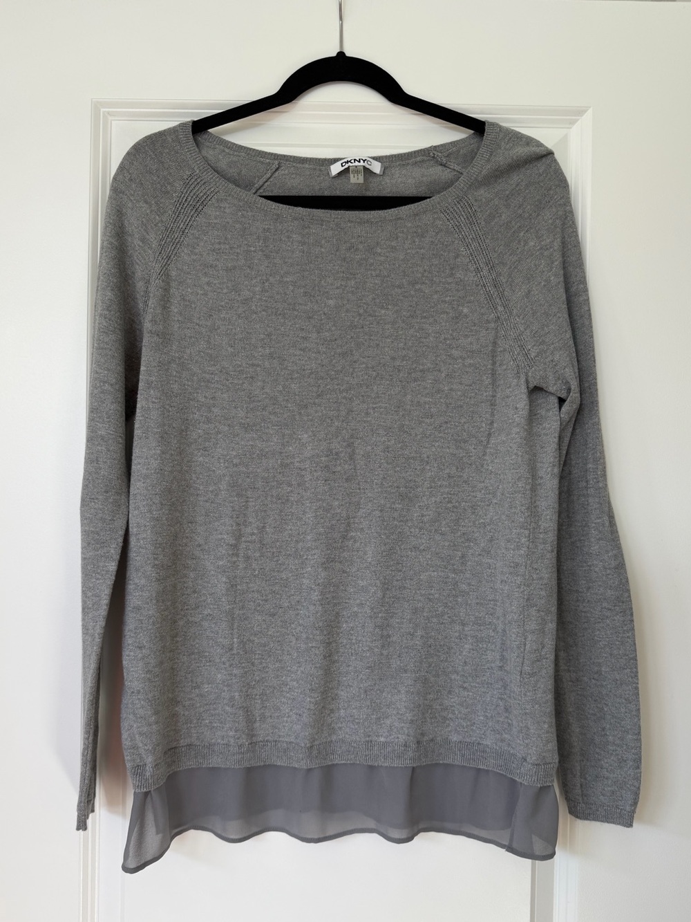DKNYC Gray Scoop Neck Sweater with Sheer Hem
